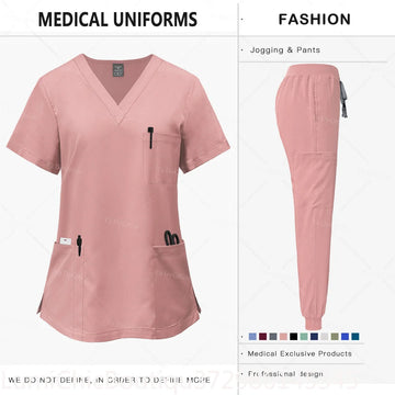Saashi Labor Day Women’s Pink Scrub Set – Comfortable Professional Medical Work Uniform