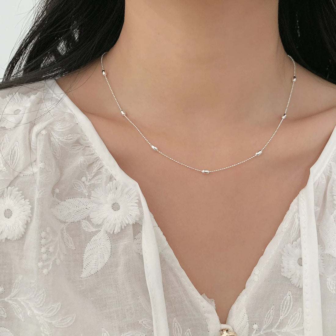 Saashi Sterling Silver Bead Necklace