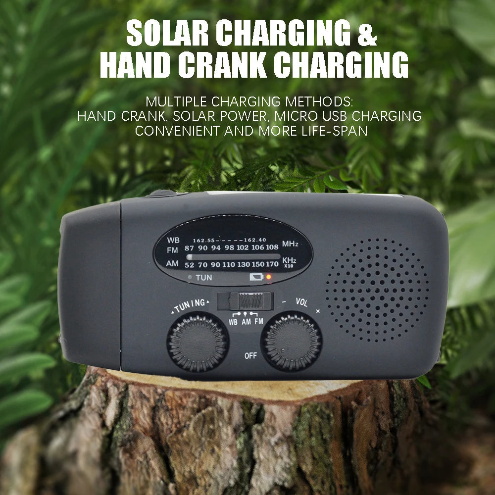 Saashi 2000 mAh Emergency Radio LED Lights USB Solar Charging Outdoor Portable.
