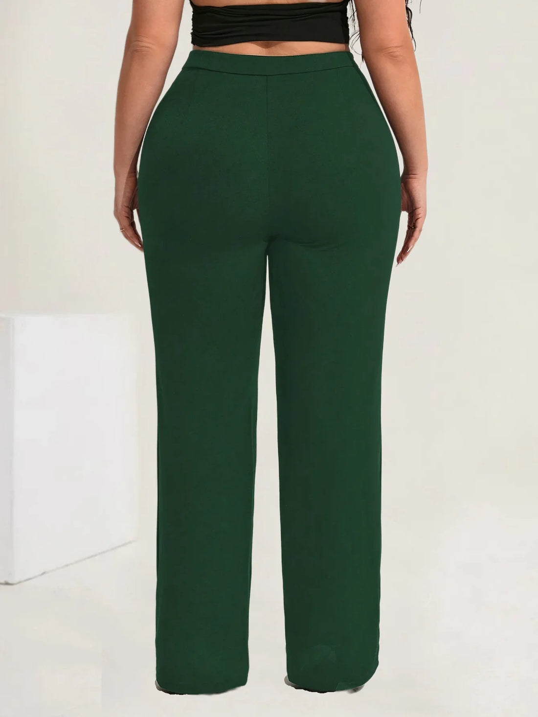 Saashi Plus Size Women’s Solid Color High-Waisted Straight Leg Pants – Casual, Fashionable, and Elegant Trousers