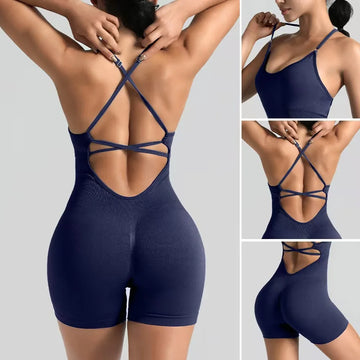 Saashi Women's Sexy Slim Fit Yoga Shorts Jumpsuit Seamless Back Workout Bodysuit.