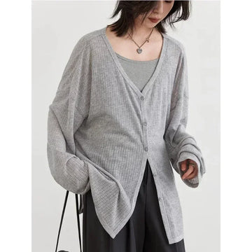 Saashi Women's V-Neck Long Sleeve Sun Protection Lightweight Spring Summer Knitted Cardigan.