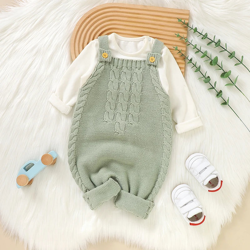 Saashi Infant Sleeveless Knitted Jumpsuits: Solid Color, Spring/Fall Outfit, 0-18m