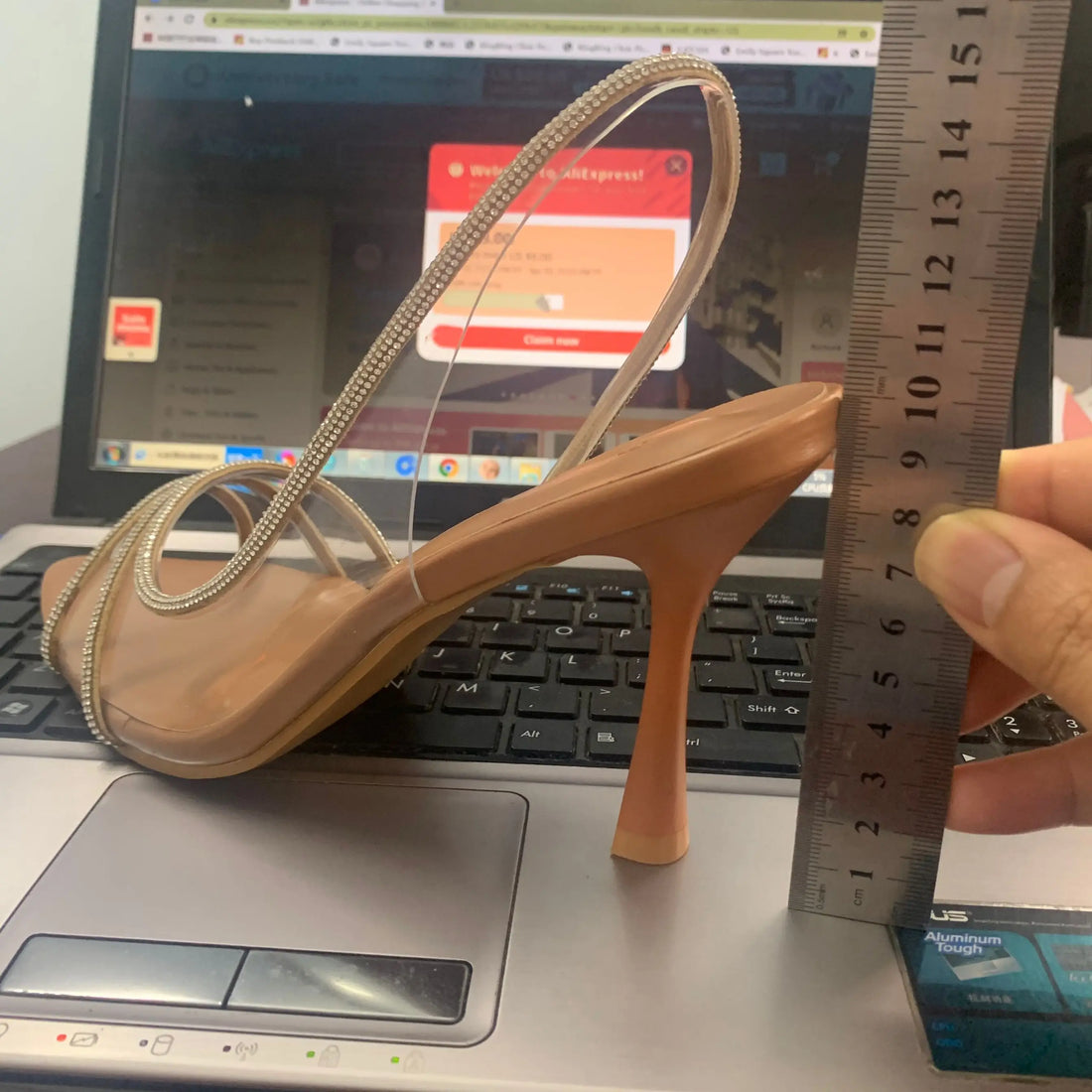 Saashi Summer Women High Heel Sandals Transparent PVC Luxury Rhinestone Strap Slingbacks Party Shoes