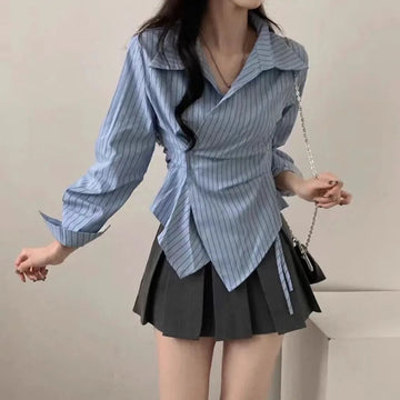 Saashi Women's Spring Autumn Casual Striped Long Sleeve Slim Office Lady Blouse.