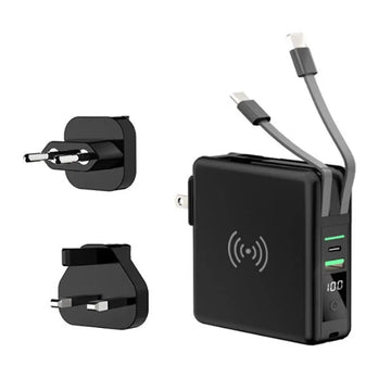 Saashi 5-in-1 Wireless Charger Power Bank - 10000mAh, Fast Charging With Cable Plug, Portable