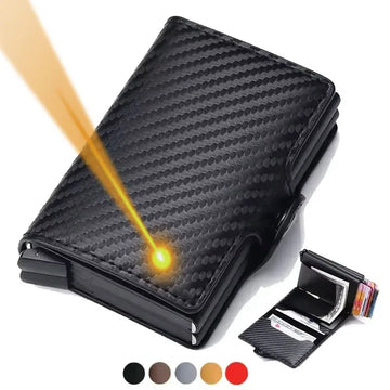 Saashi Engraving Name Carbon Fiber Mini Pop Up RFID Card Wallet 12 Holders.