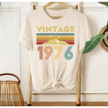Saashi Vintage 50th Birthday T Shirt for Women Classic Short Sleeve O Neck Celebration Top