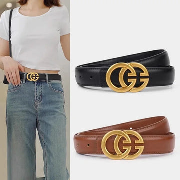 Saashi Women's Leather Belt GG Letters Casual Fashionable Versatile Trendy Jeans Waistband.