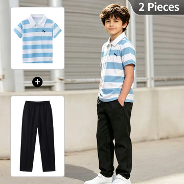 Saashi Boys Polo Shirt & Pocket Pants Set – Casual Solid Color Summer Outfit for Kids, 2-Piece Set