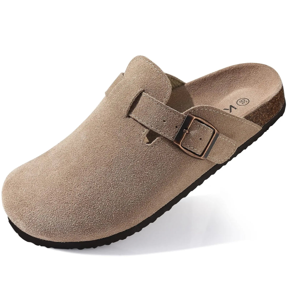 Saashi Unisex Genuine Suede Buckle Clogs with Arch Support and a Soft Cork Footbed