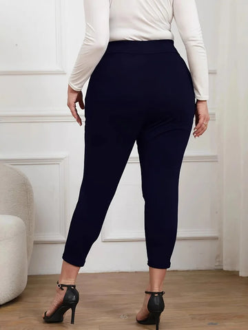 Saashi Plus Size High Waisted Slim Fit Pencil Pants for Women – Elegant Solid Color Skinny Trousers