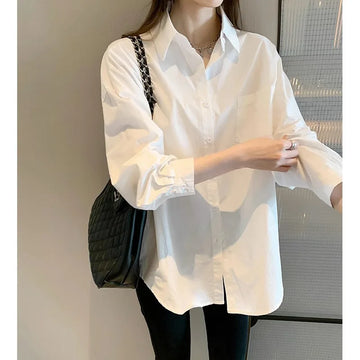 Saashi Women's White Korean Style Long Sleeve Casual Office Lady Loose Blouse