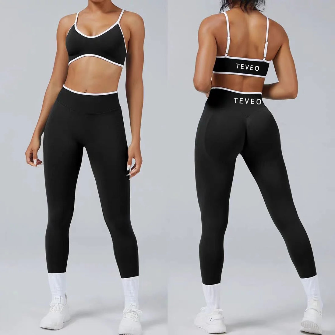 Saashi Women's Two Piece Sport Leggings Seamless Bra Scrunch Gym Training Set