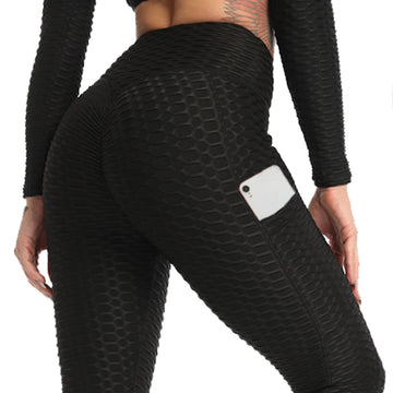Saashi Women's High-Waist Yoga Pants: Honeycomb Leggings with Pockets for Workouts