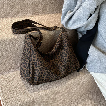 Saashi Trendy Soft Textile Shoulder Bag Large Capacity Leopard Print Retro Crossbody for Women