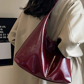 Saashi Large Capacity PU Leather Hobo Bag Retro Red Shoulder Tote Y2K Handbag for Women