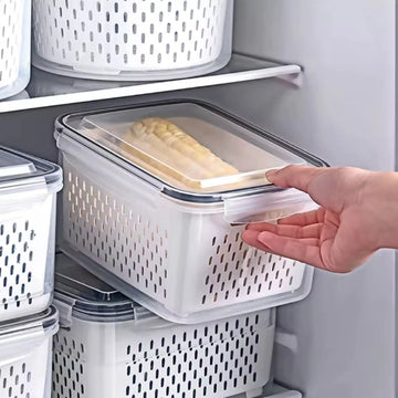 Saashi Double Layer Sealed Preservation Box Plastic Fruit Vegetable Drainage Storage Microwave.