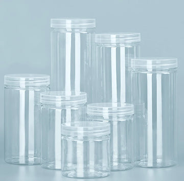 Saashi Plastic Packing Bottle PET Transparent Empty Seal Bottles Circular Bucket Storage.