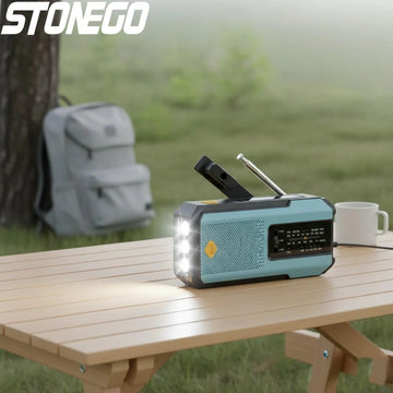 Saashi Emergency Solar Hand Crank Radio Portable Receiver LED Flashlight Reading Light.
