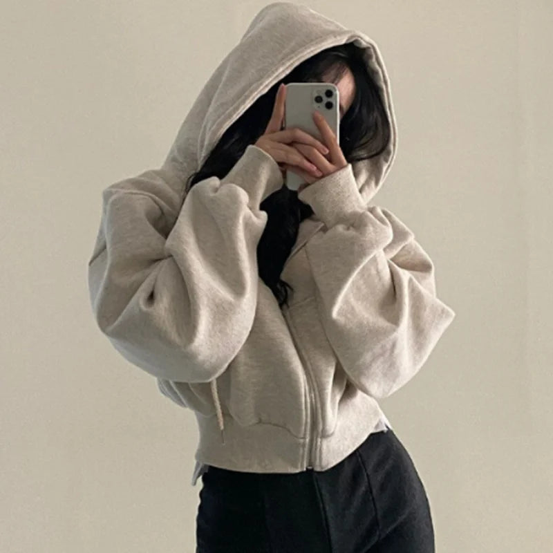 Saashi Cropped Fleece Zip Hoodie