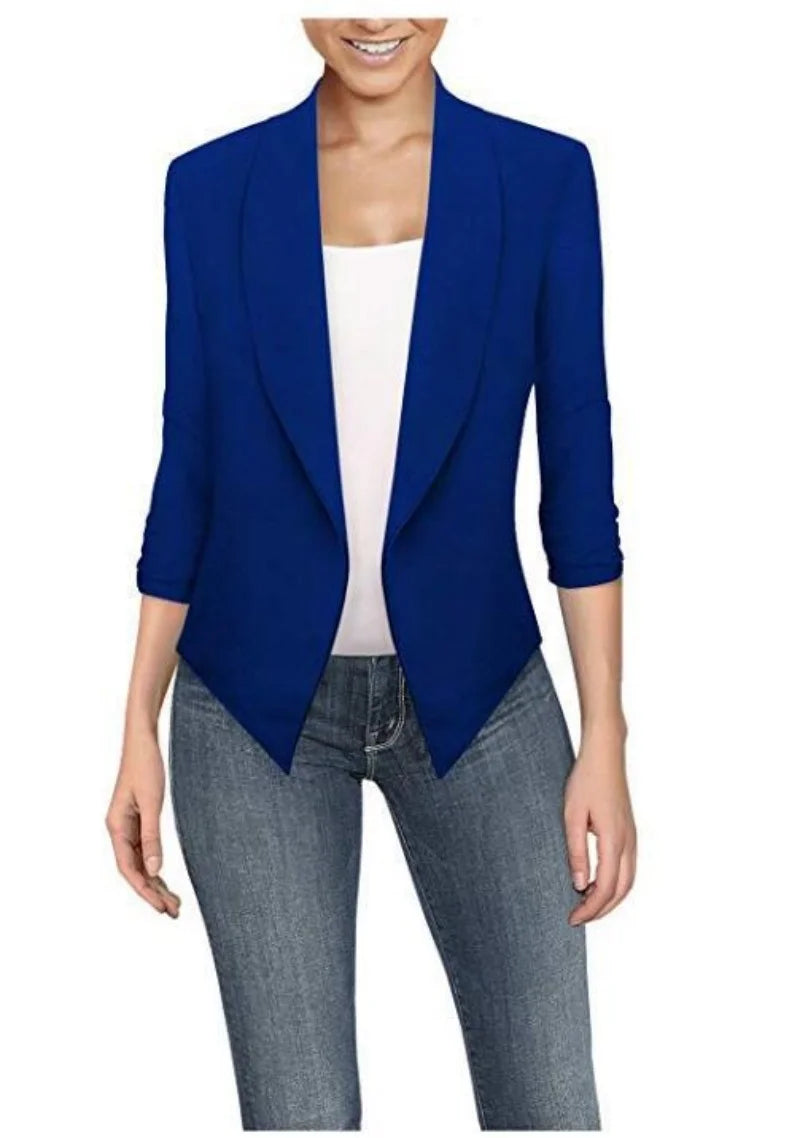 Saashi Women's Big Size Slim Solid Pocket Notched Spring Office Work Blazer.