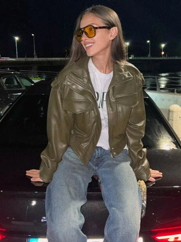 Saashi Cropped Faux Leather Jacket