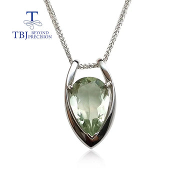 Saashi V Shape Green Amethyst Pendant - 925 Sterling Silver, Fine Jewelry