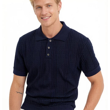 Saashi Men's US Size Textured Knit Regular Fit Stretch Golf Polo Shirt.