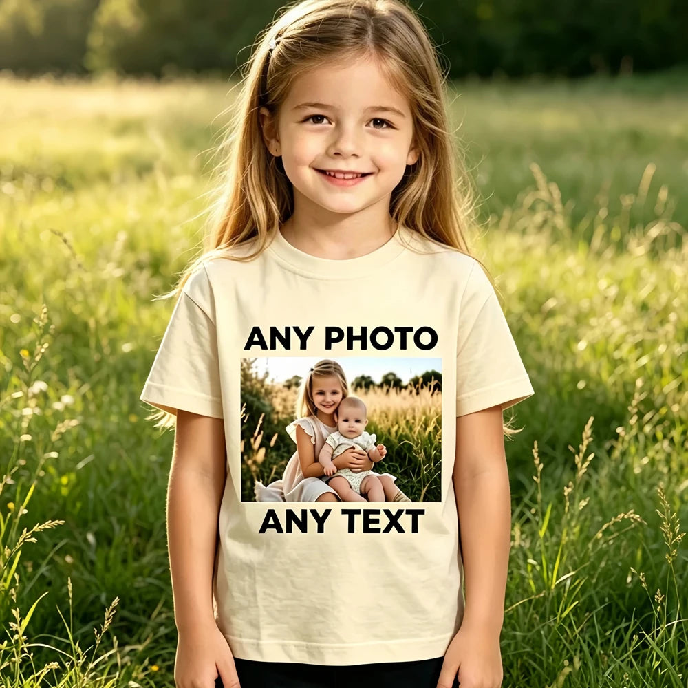 Saashi Kids Custom Print T-Shirt – Personalized Photo, Logo & Text Short Sleeve Tee