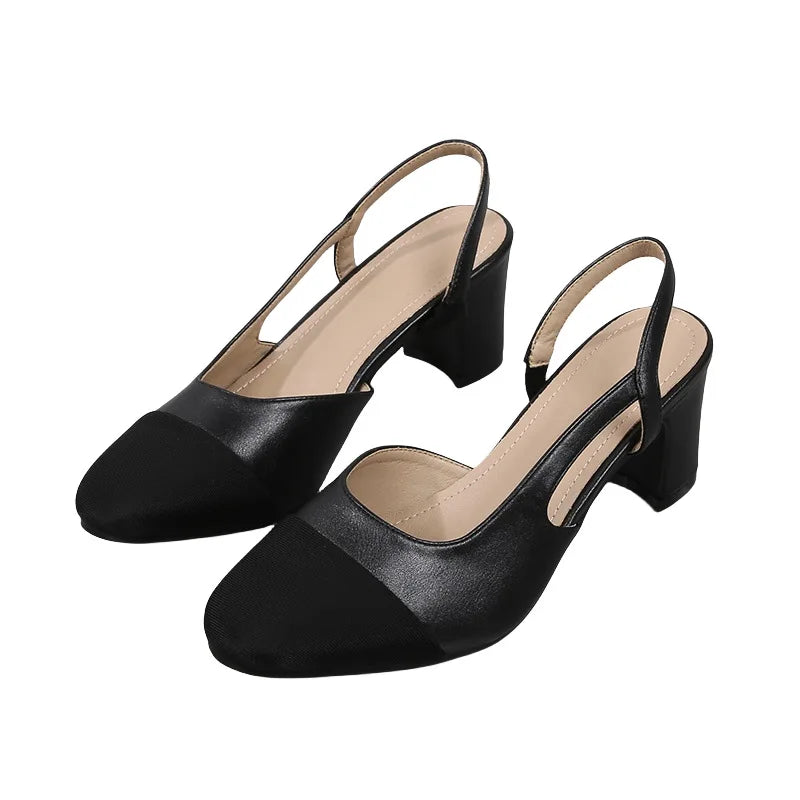 Saashi Patchwork Leather Slingbacks Women's Sandals Fashion Flat Heel Formal Ladies Dress Shoes