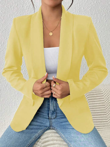 Saashi Women's Solid Color Shawl Collar Long Sleeve Fashion Office Casual Blazer.