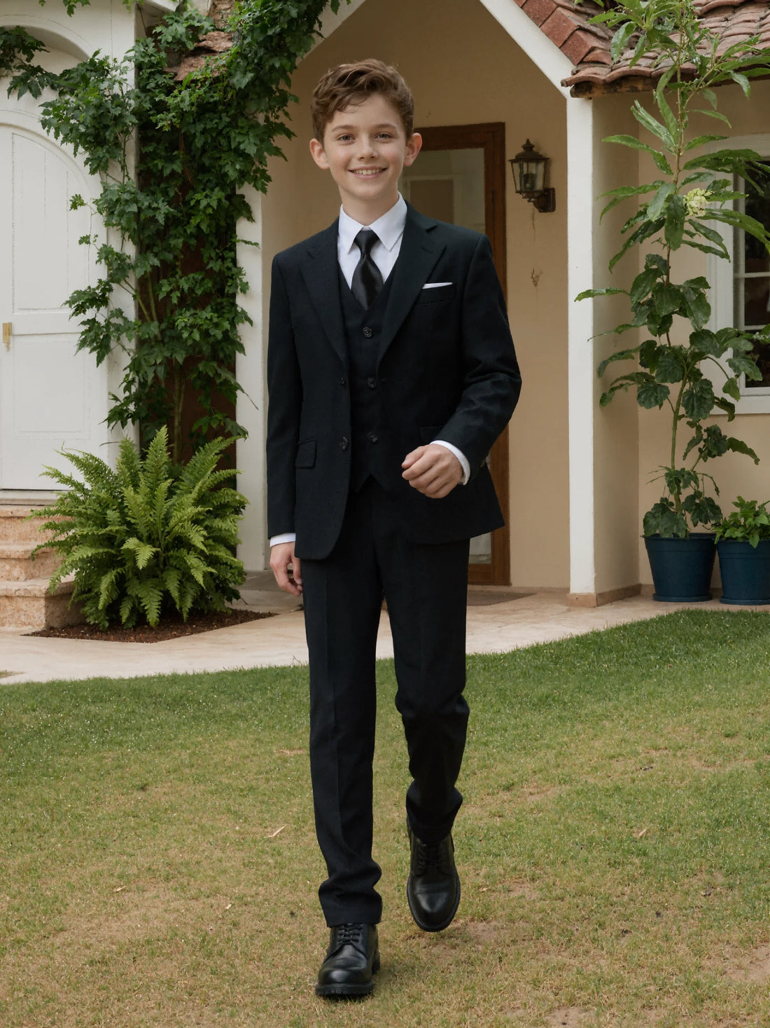Saashi Boys 4-Piece Formal Suit Set – Jacket, Vest, Pants & Tie for Weddings, Prom & Special Events
