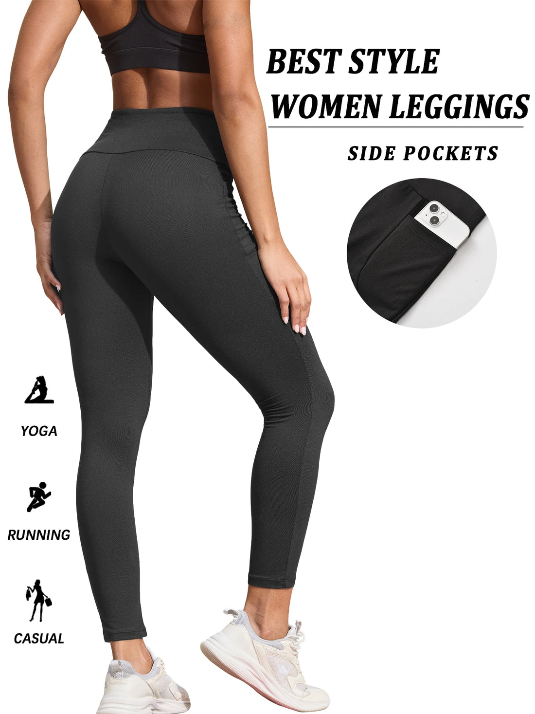 Saashi Women's Super Soft Leggings, High-Waisted with Pockets for Workout and Yoga