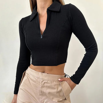 Saashi Black Long Sleeve Crop Tee