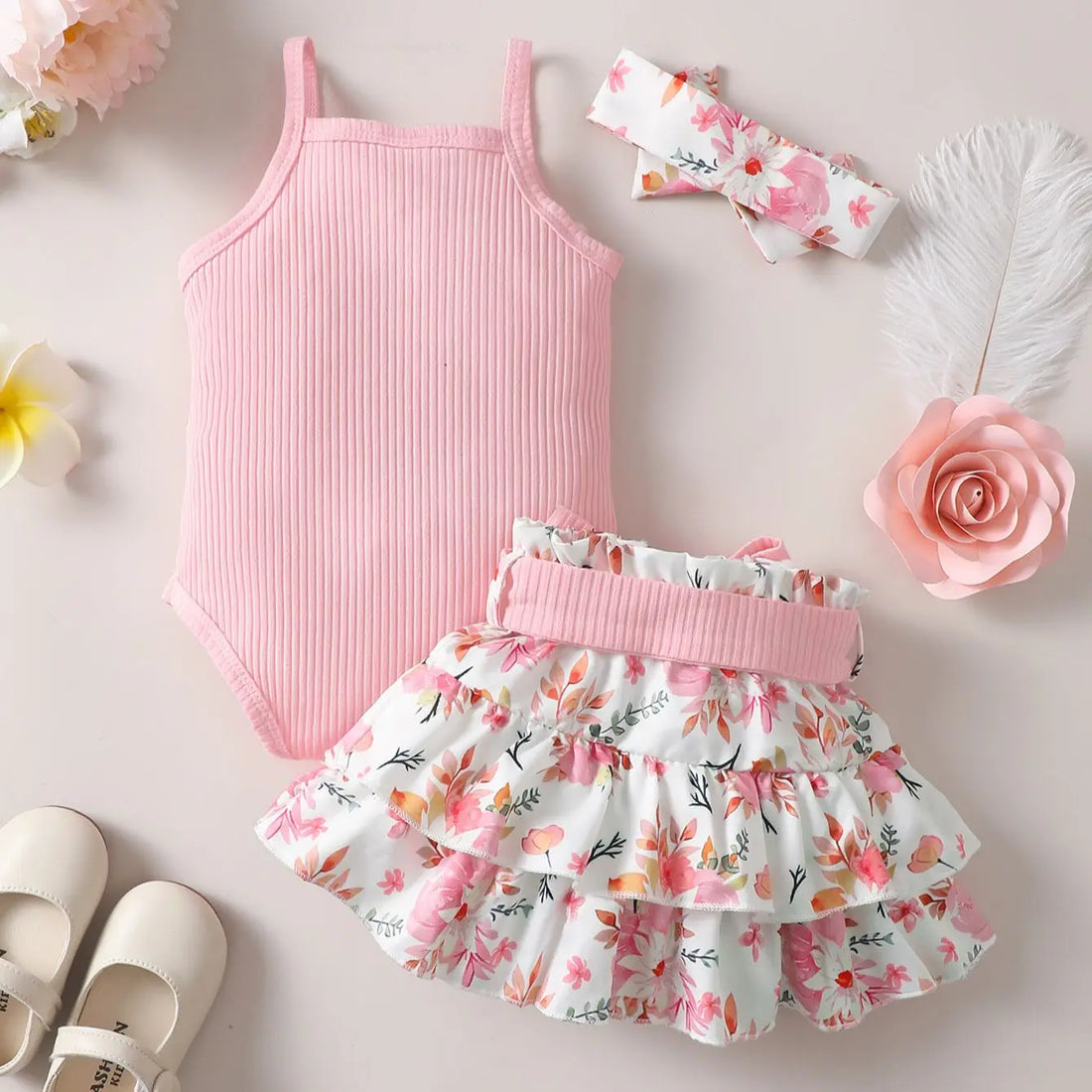 Saashi Floral Print Baby Girl Sleeveless Jumpsuit Set