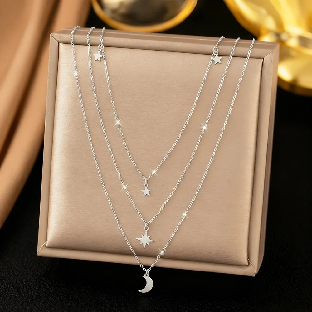 Saashi Jewelry Alloy Star and Moon Multi-Layered Necklace for Women Street Style Light Luxury