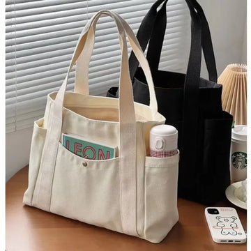 Saashi Women's Large Capacity Canvas Work Commuter College Student Book Shopping Bag