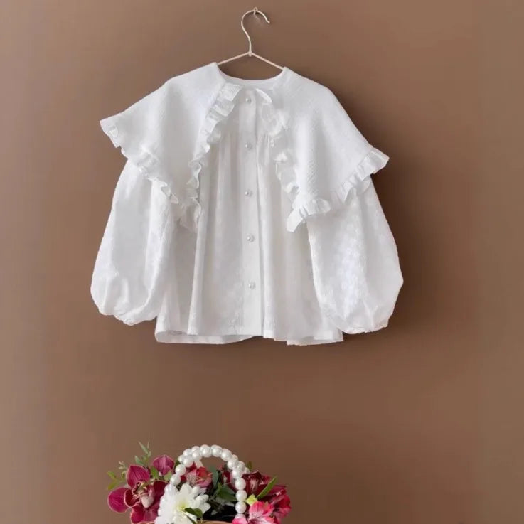 Saashi Girls Embroidered Lace Doll Top – Cotton Casual Long-Sleeve Shirt