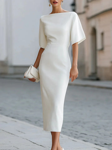Saashi Boat Neck Formal Midi Dress