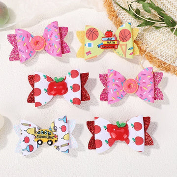 Saashi Girls Sweet Back to School Hair Bow Clips School Bus Ribbon Barrettes