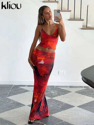 Saashi Panelled Print Camisole & Maxi Skirt Set