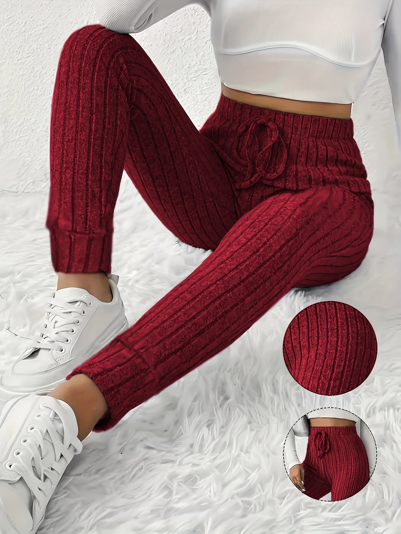 Saashi Knitted Slim Fit Straight Leg Pants for Women with Tapered Design and Comfortable Waistband