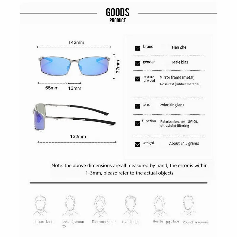 Saashi Rectangle Metal Frame Polarized Sunglasses Men Brand Designer Color Changing Driving.