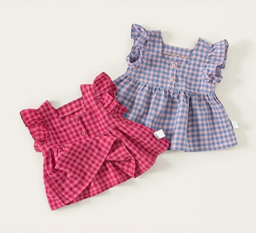 Saashi Girls Pink Plaid Square Neck