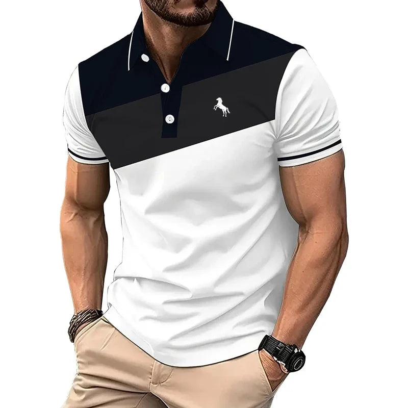 Saashi Men's Summer Casual Short Sleeve Spell Color 3D Digital Print Polo.