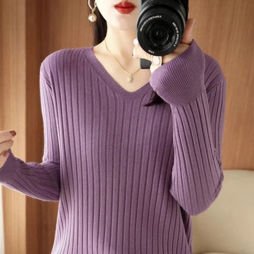 Saashi Striped V-Neck Winter Sweater