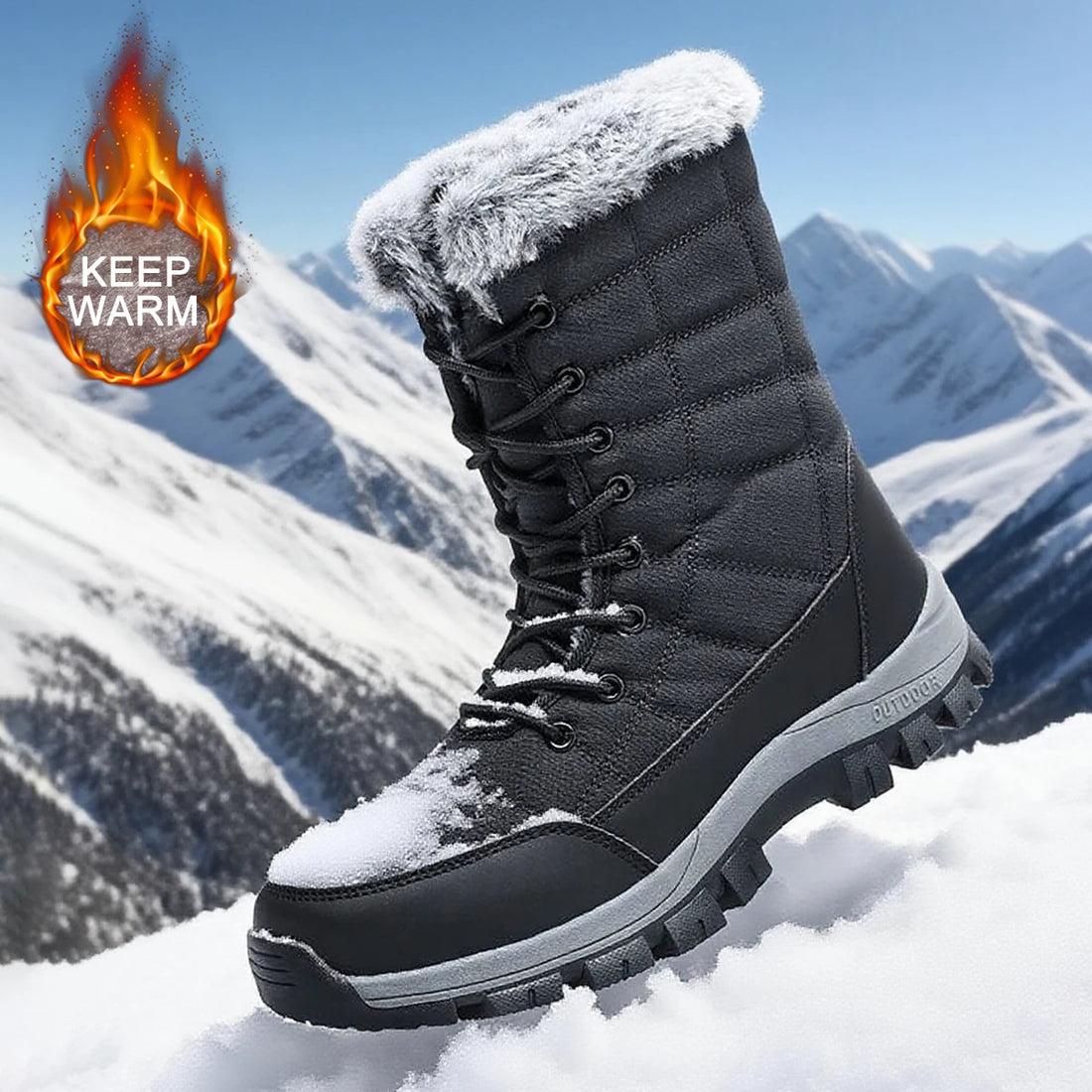 Saashi Winter Men's Snow Boots Warm Plush Anti-slip Outdoor Hiking Mid-length Couple.