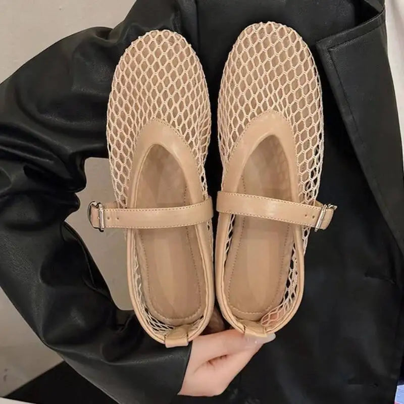 Saashi Women's Chic Hollow Out Lace Mary Jane Breathable Mesh Summer Sandals.