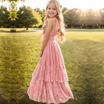 Saashi Girls Floral Backless Chiffon Princess Dress